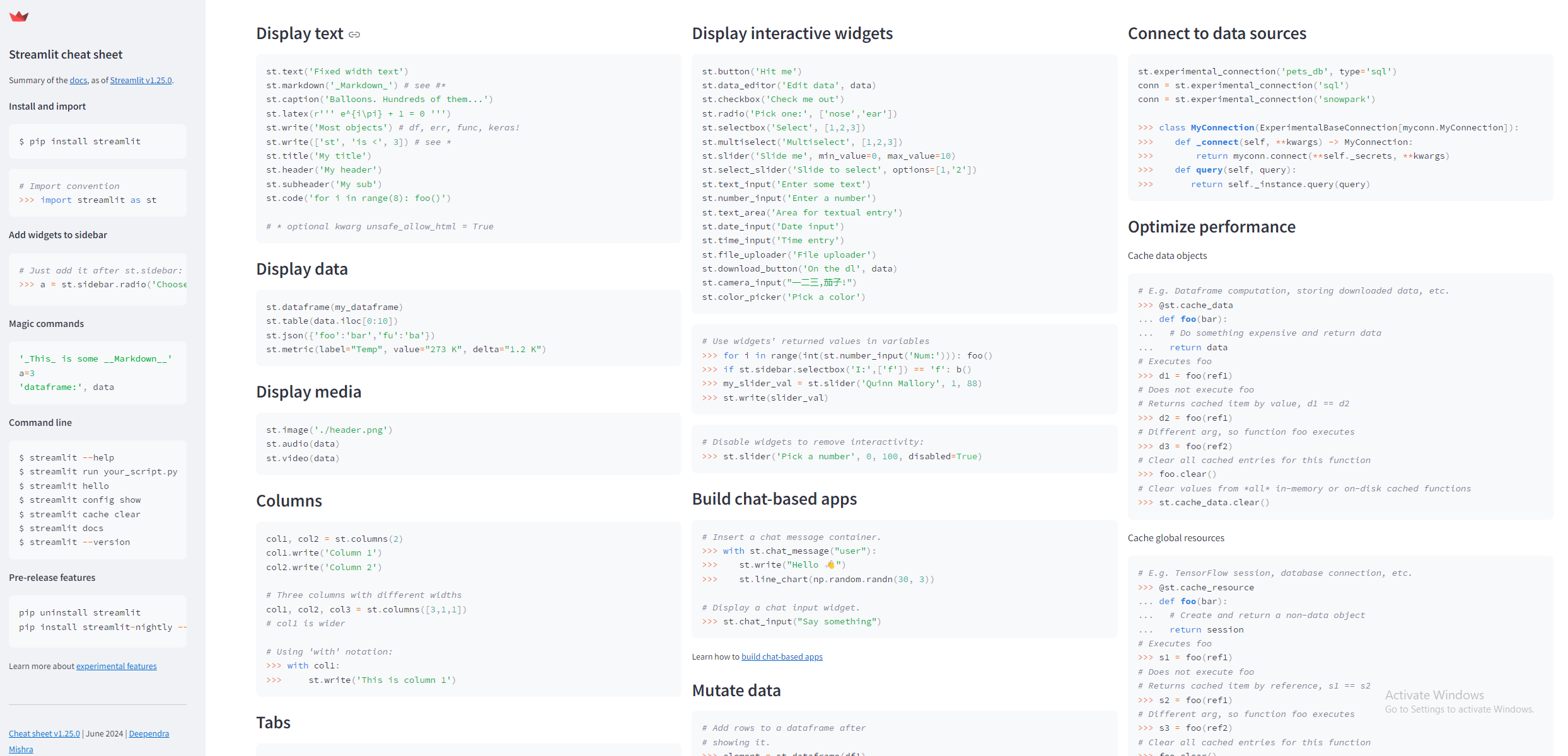 Streamlit-cheatsheet | Deependra Mishra
